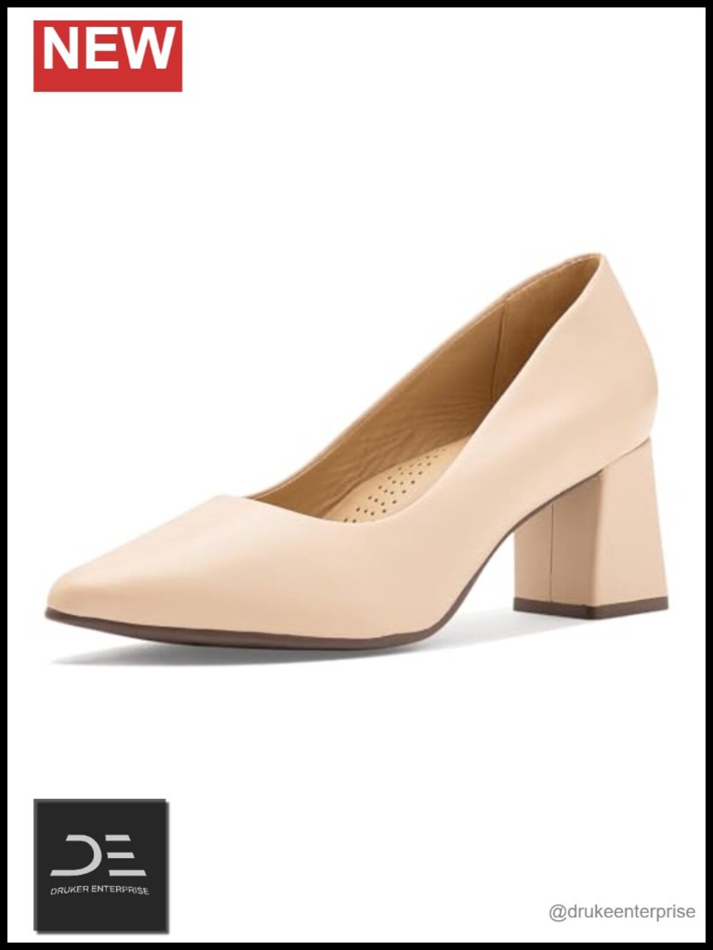 Leather Pointed Toe Block Heel Pump Slip-On Comfort Party